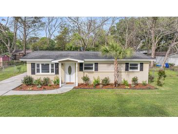 Charming home with a well-manicured front yard and a beautiful, mature palm tree at 1239 Old Orchard Rd, Charleston, SC 29412