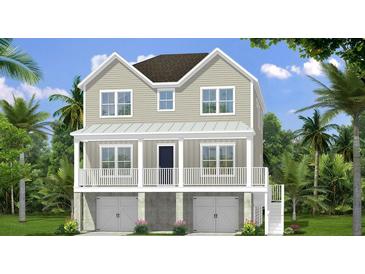 Two-story beach home with double garage, covered porch and charming facade at 1423 Dahlia Dr, Mount Pleasant, SC 29464