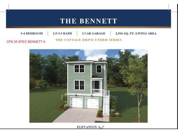 New construction three-story home featuring a light green facade, white trim, and two-car garage at 748 Minton Rd, Charleston, SC 29412