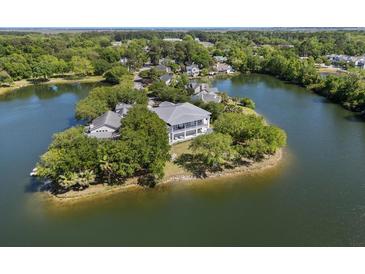 Stunning aerial view of a beautiful lakeside home with lush greenery and scenic water views at 1391 Royston Rd, Mount Pleasant, SC 29464