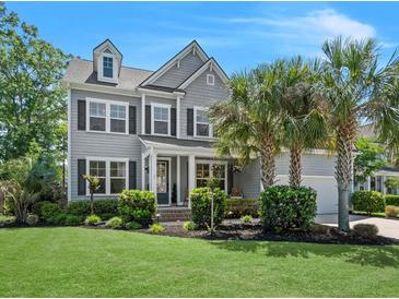 Charming two-story gray home with landscaped yard and beautiful palm trees at 4019 Cascades Thrust, Summerville, SC 29483