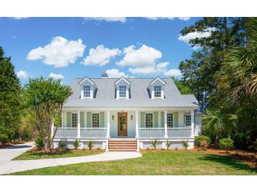 Charming single-Gathering home featuring a welcoming front porch, complemented by lush landscaping and a well-manicured lawn at 380 Tidal Reef Cir, Mount Pleasant, SC 29464