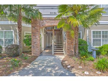 Welcoming walkway leads to the building entrance, framed by lush landscaping and mature palm trees at 188 Midland Pkwy # 516, Summerville, SC 29485