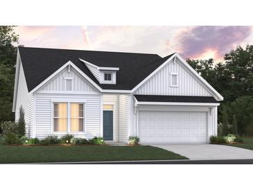 Charming new construction home featuring white siding, black roof, and attached two-car garage at 453 White Magnolia St, Moncks Corner, SC 29461