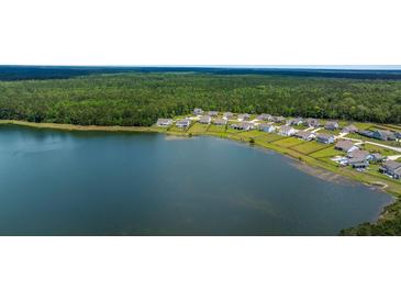 Stunning aerial view of lakeside homes, showcasing lush greenery and peaceful waterfront living at 682 Pontoon Rd, Huger, SC 29450