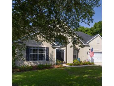 Charming single-Gathering home featuring a manicured lawn, an American flag, and a two-car garage at 6242 Fieldstone Cir, Charleston, SC 29414