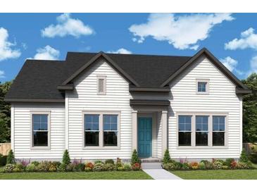 Charming, new construction home with a light blue front door, light-colored siding, and attractive landscaping at 340 Trailmore Ln, Summerville, SC 29486