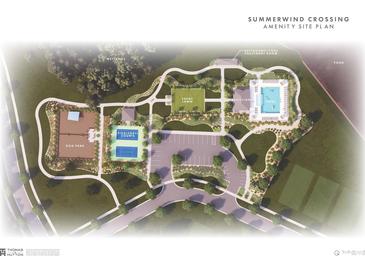 Summerwind Crossing's amenity site plan featuring a pool, event lawn, dog park, pickleball courts, and picnic pavilion at 137 Summerwind Dr, Summerville, SC 29486