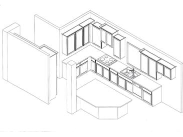 Isometric kitchen layout with sleek countertops and abundant cabinet space at 243 Topsaw Ln, Moncks Corner, SC 29461