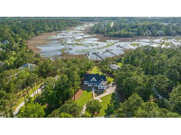 Stunning aerial view of the home and surrounding landscape featuring marsh views and mature trees at 3130 Pignatelli Cres, Mount Pleasant, SC 29466