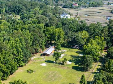 Expansive wooded property with a horse barn, paddock, and fenced training ring near winding creeks at 6434 Saint Anthony Dr, Meggett, SC 29449