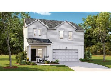 Charming two-story home with a covered front porch, attached garage, and manicured lawn at 107 Moscato Ln, Summerville, SC 29485