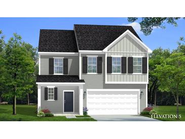 Charming two-story home featuring gray siding, black shutters, and an attached two-car garage at 418 Cadbury Loop, Summerville, SC 29486