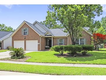 Charming brick home with two-car garage, well-manicured lawn, and mature tree in a lush neighborhood at 106 Chedburg Dr, Goose Creek, SC 29445