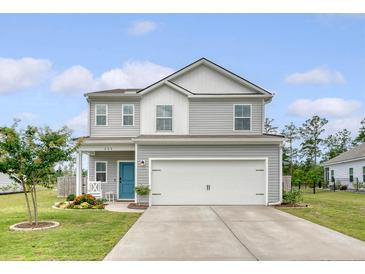 Charming two-story home featuring gray siding, a two-car garage, and a well-manicured front yard at 209 Parkwood Vista Way, Summerville, SC 29486