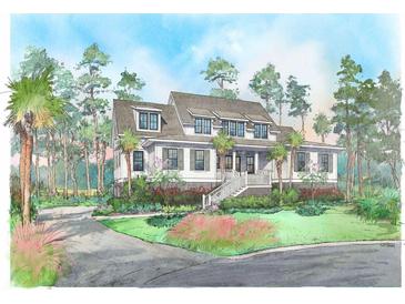 Charming two-story home with landscaped yard and covered front porch nestled among mature trees at 1479 Jeremy Cay Ct, Awendaw, SC 29429