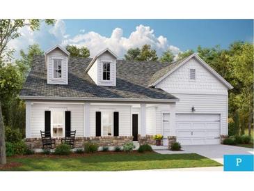 Charming single-Gathering home featuring a stone foundation and inviting front porch with rocking chairs at 114 Rust Rail Way, Summerville, SC 29485