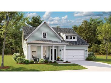 Charming single-Gathering home featuring a covered front porch and an attached garage, surrounded by a lush green lawn at 179 Threaded Fern St, Summerville, SC 29485