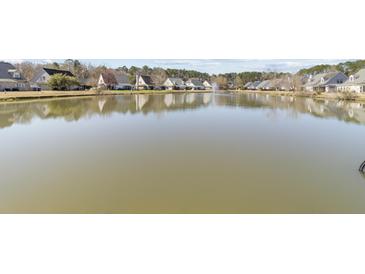 Scenic view of a calm pond surrounded by well-maintained homes in a peaceful community at 4850 Habersham Ln, Summerville, SC 29485