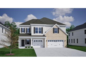 Charming two-story home featuring a two-car garage, stone accents, and a well-manicured lawn at 118 Crosscut Ln, Summerville, SC 29486