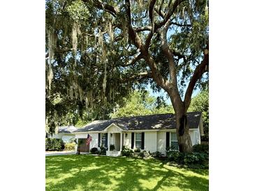 Charming one-story home with a manicured lawn and a majestic moss-draped live oak tree at 958 Night Heron Dr, Mount Pleasant, SC 29464