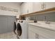 Functional laundry room with white cabinets, a sink, and patterned flooring at 173 Fiddleback Dr, Summerville, SC 29486