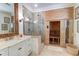 Bathroom with walk-in shower, sauna, and modern vanity at 633 Barbados Dr, Charleston, SC 29492