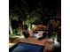Relaxing outdoor patio with comfortable seating, kayaks, and privacy landscaping by the pool at 1374 Black River Dr, Mount Pleasant, SC 29466