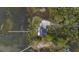 Aerial view of a waterfront property featuring a home, dock, and surrounding nature at 8272 Palmetto Rd, Edisto Island, SC 29438