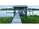 Private boat dock and lift on calm waters surrounded by verdant marsh grasses at 8272 Palmetto Rd, Edisto Island, SC 29438