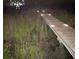 Illuminated walkway over marshland leading to property enhancing nighttime curb appeal at 8272 Palmetto Rd, Edisto Island, SC 29438