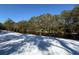 Beautiful snow covered property with mature trees lining the waterfront, offering a serene winter scene at 8272 Palmetto Rd, Edisto Island, SC 29438