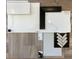 Bathroom design featuring white cabinets, marble countertop, wood flooring, and herringbone tile at 163 Seaton Street, Summerville, SC 29486