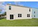 Back of home with a sliding glass door and a grassy lawn at 405 Peachwood Ln, Moncks Corner, SC 29461
