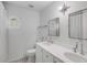 Clean bathroom with double vanity and patterned floor at 1466 Glencoe St, Mount Pleasant, SC 29464