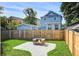 Cozy backyard featuring a brick fire pit, green grass, and a privacy fence, perfect for outdoor entertaining at 35 Cypress St, Charleston, SC 29403