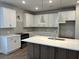 Bright kitchen boasts white cabinets, stainless steel appliances, island with sink, and pendant lighting at 244 Mcmakin Dr, Summerville, SC 29483