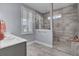 Bathroom with walk-in shower and modern vanity at 645 Blueway Ave, Summerville, SC 29486