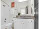 Clean bathroom with white vanity, granite countertop, and a shower/tub combo at 1583 Paradise Lake Dr, Mount Pleasant, SC 29464