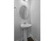 Small powder room with pedestal sink and circular mirror at 1011 Swamp Harrier Ave, Ravenel, SC 29470
