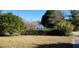 A wide shot of the front yard, showing a mostly bare lawn with some shrubs and trees at 12240 Green Pond Hwy, Green Pond, SC 29446