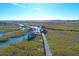 Aerial view of waterfront property with private dock and gazebo at 363 Clayton Dr, Charleston, SC 29414