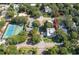 Aerial view of a charming house nestled amongst lush greenery, near tennis courts and ocean at 420 E Erie Ave, Folly Beach, SC 29439
