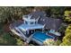 Bird's-eye view of home, showcasing its unique design and pool at 6124 Rudder Ln, Awendaw, SC 29429