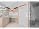 Bathroom boasts a double vanity, large mirror, and a walk-in shower at 2942 Seabrook Island Rd, Seabrook Island, SC 29455