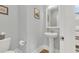 Convenient powder room with pedestal sink and white finishes at 1617 Bowsprit Ct, Mount Pleasant, SC 29466