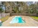 Backyard view of the pool and patio area with privacy fence and trees at 1708 Indaba Way, Charleston, SC 29414