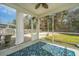 The screened porch features an outdoor fan, a view of the pool, and an exit to the backyard at 1708 Indaba Way, Charleston, SC 29414