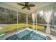 This screened porch features a ceiling fan, curtains, and a view of the backyard at 1708 Indaba Way, Charleston, SC 29414