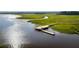An aerial view showcases a wooden dock extending into a calm waterway at 2038 Ironstone Aly # 17, Charleston, SC 29407